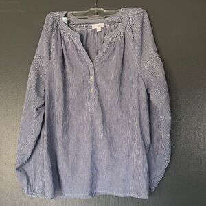 J. Jill Navy split neck with buttons Striped Blouse